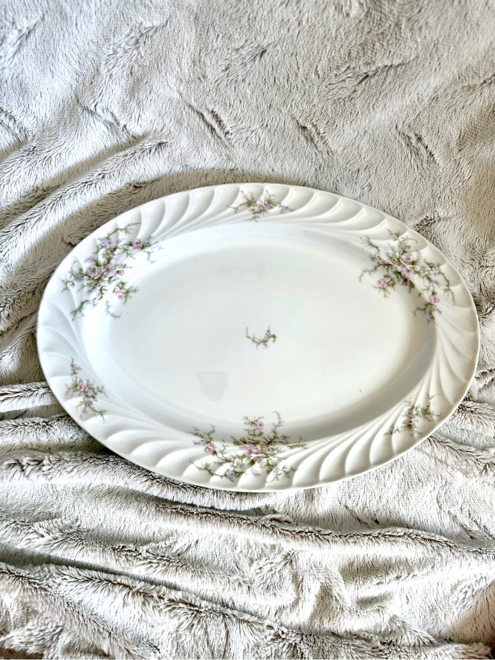 Priscilla 14” Oval Serving Platter with Pink Floral Accents by Royal Jackson
